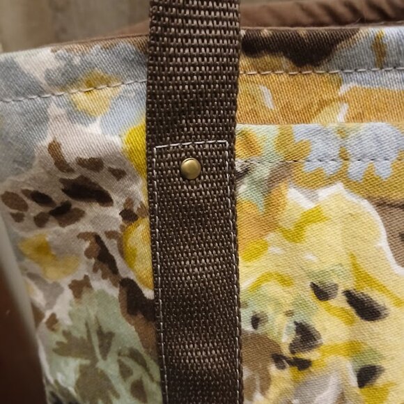 New Canvas Floral Tote Shopper shoulder Bag Yellow Brown Double handle Carryall - Picture 3 of 8